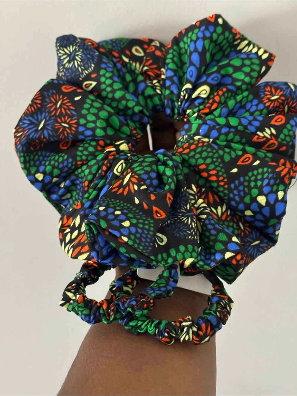 Handmade African Ankara Print Scrunchie & Hoop Earring Set | Green Floral